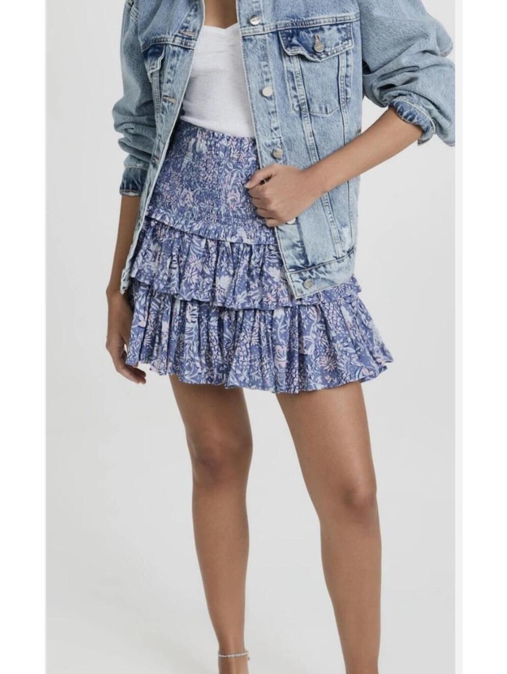 Sundry Wild Floral Ruffle Skirt in Chambray Size 1